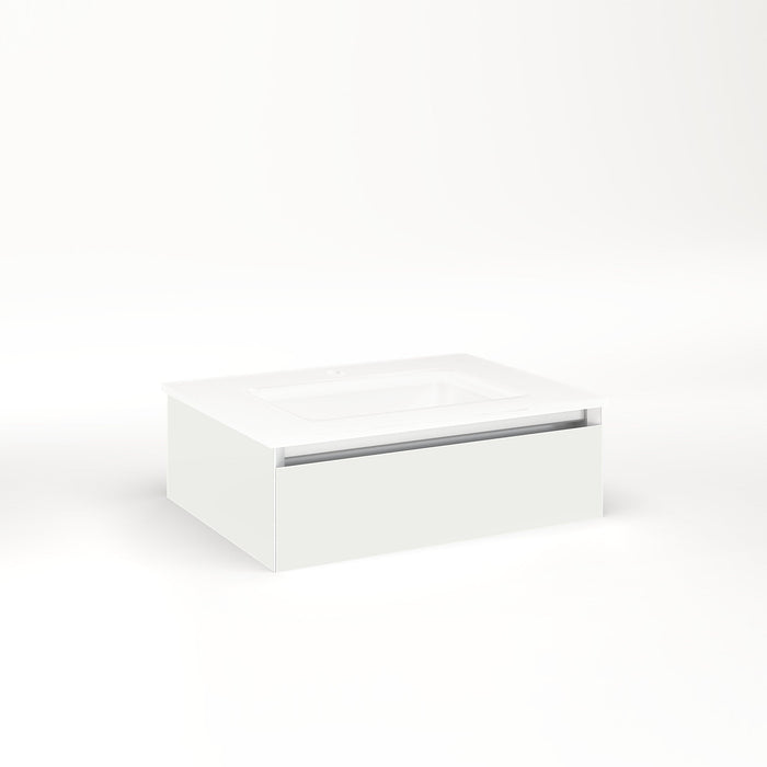 Cartesian 24-1/8" x 7-1/2" x 18-3/4" slim drawer vanity in beach with slow-close tip out drawer and night light in 5000K temperature (cool light)