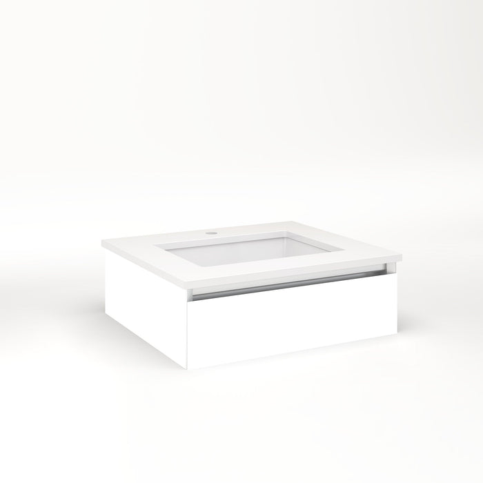 Cartesian 24-1/8" x 7-1/2" x 21-3/4" slim drawer vanity in white with slow-close plumbing drawer and night light in 5000K temperature (cool light)