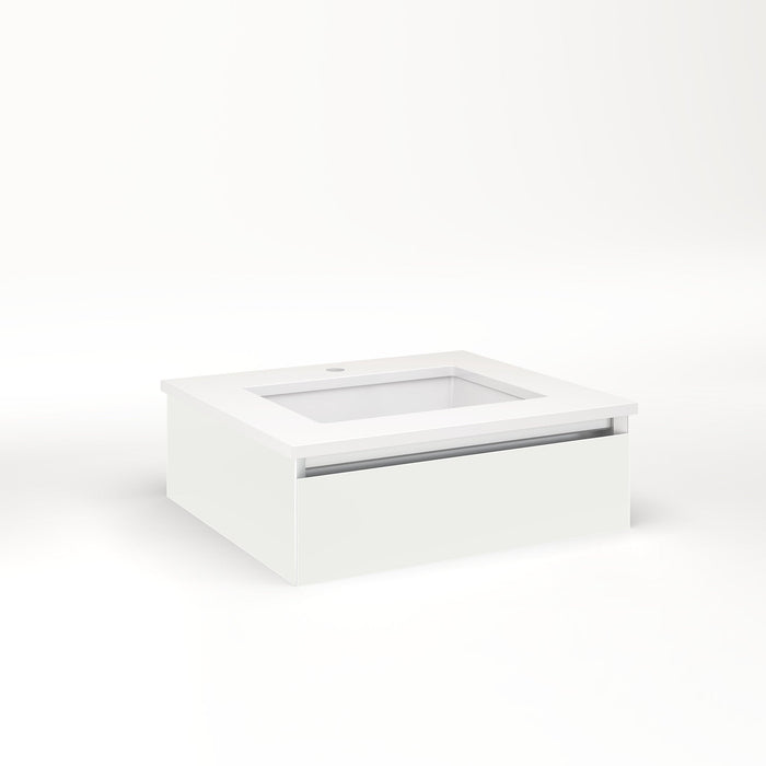Cartesian 24-1/8" x 7-1/2" x 21-3/4" slim drawer vanity in beach with slow-close plumbing drawer and night light in 5000K temperature (cool light)