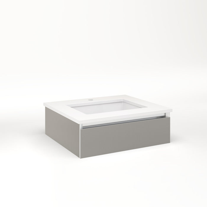Cartesian 24-1/8" x 7-1/2" x 21-3/4" slim drawer vanity in silver screen with slow-close tip out drawer and night light in 5000K temperature (cool light)
