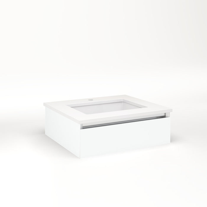 Cartesian 24-1/8" x 7-1/2" x 21-3/4" slim drawer vanity in matte white with slow-close tip out drawer and night light in 5000K temperature (cool light)