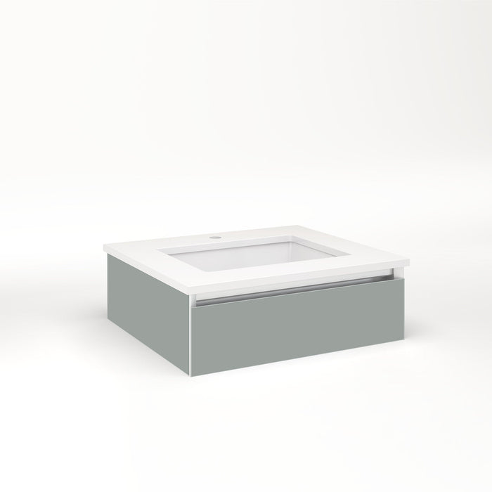 Cartesian 24-1/8" x 7-1/2" x 21-3/4" slim drawer vanity in matte gray with slow-close tip out drawer and night light in 5000K temperature (cool light)
