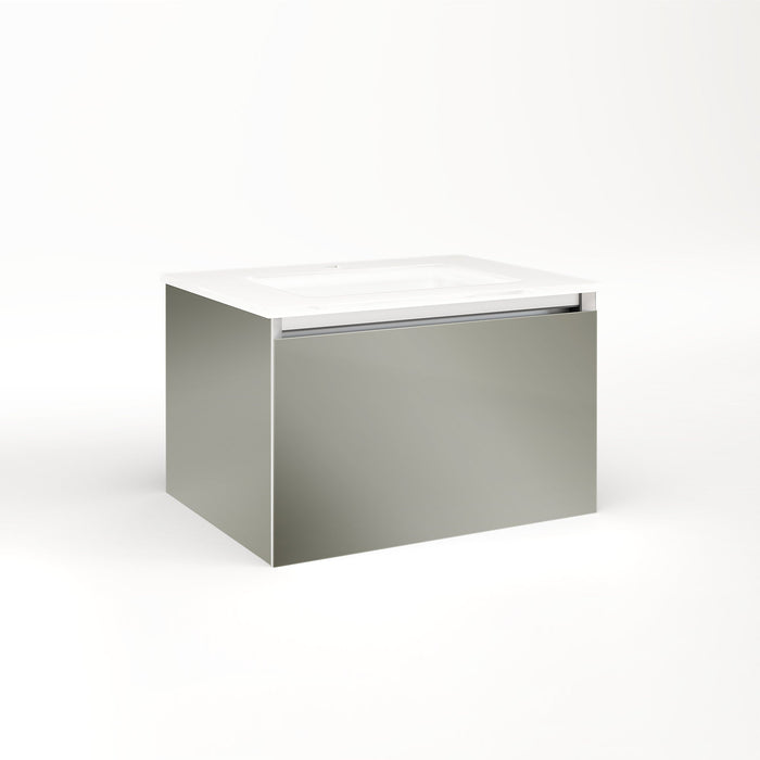 Cartesian 24-1/8" x 15" x 18-3/4" slim drawer vanity in mirror with slow-close full drawer and selectable night light in 2700K/4000K temperature (warm/cool light)