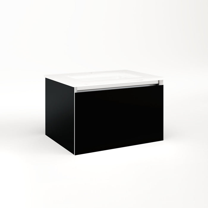 Cartesian 24-1/8" x 15" x 18-3/4" slim drawer vanity in black with slow-close full drawer and selectable night light in 2700K/4000K temperature (warm/cool light)