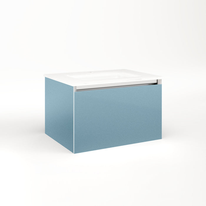 Cartesian 24-1/8" x 15" x 18-3/4" slim drawer vanity in ocean with slow-close full drawer and selectable night light in 2700K/4000K temperature (warm/cool light)