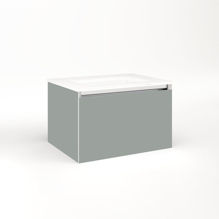Cartesian 24-1/8" x 15" x 18-3/4" slim drawer vanity in matte gray with slow-close full drawer and selectable night light in 2700K/4000K temperature (warm/cool light)