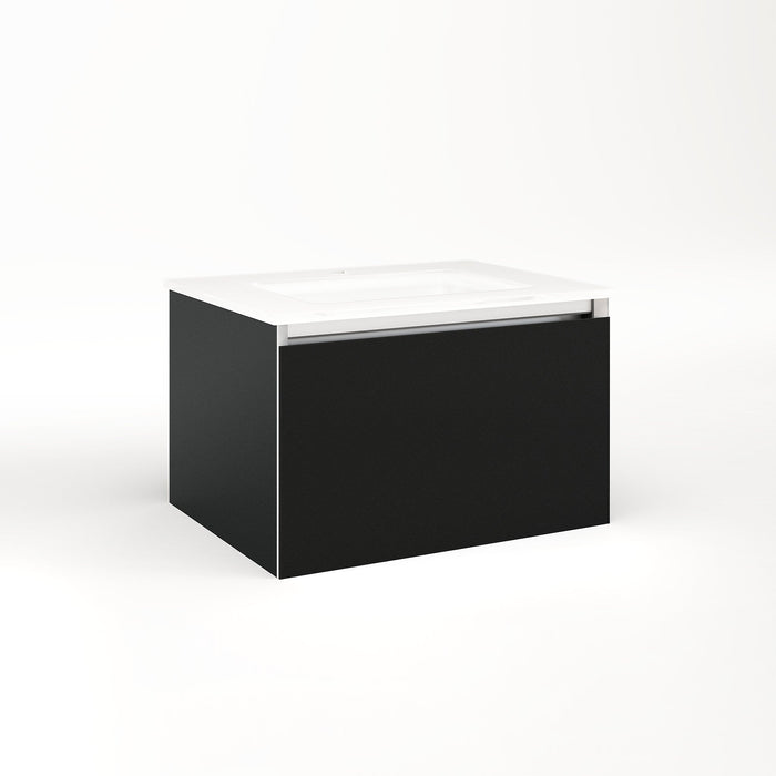 Cartesian 24-1/8" x 15" x 18-3/4" single drawer vanity in matte black with slow-close full drawer and night light in 5000K temperature (cool light)