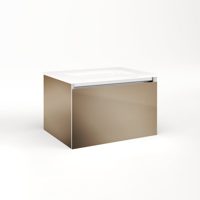 Cartesian 24-1/8" x 15" x 18-3/4" single drawer vanity in satin bronze with slow-close plumbing drawer and night light in 5000K temperature (cool light)