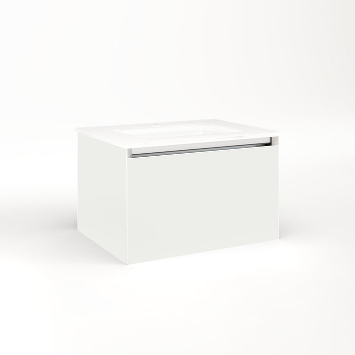Cartesian 24-1/8" x 15" x 18-3/4" single drawer vanity in beach with slow-close plumbing drawer and night light in 5000K temperature (cool light)