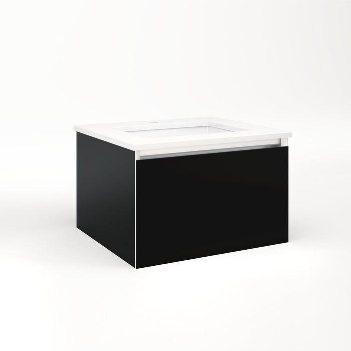 Cartesian 24-1/8" x 15" x 21-3/4" single drawer vanity in black with slow-close full drawer and night light in 5000K temperature (cool light)