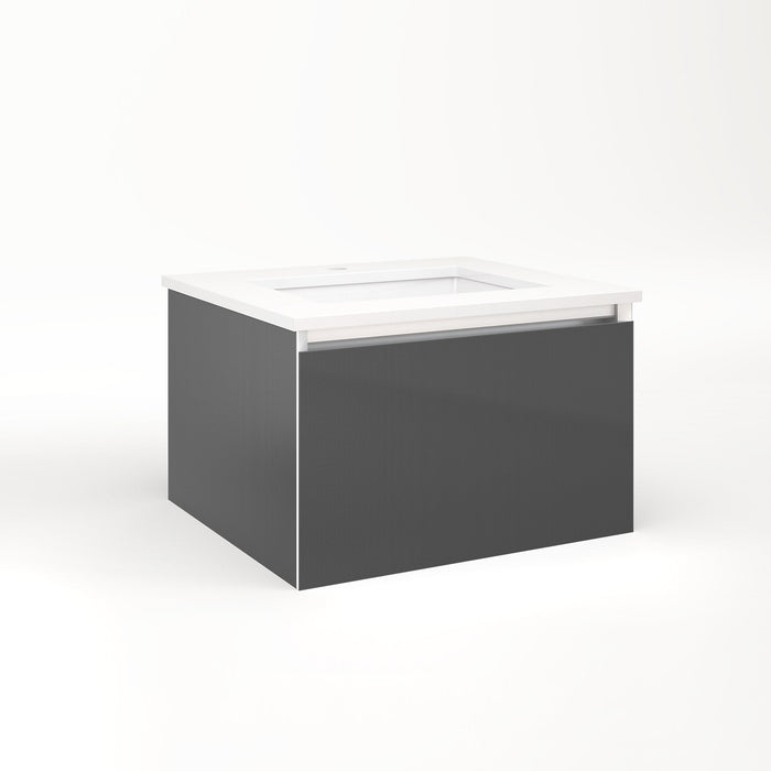 Cartesian 24-1/8" x 15" x 21-3/4" single drawer vanity in smoke screen with slow-close full drawer and night light in 5000K temperature (cool light)