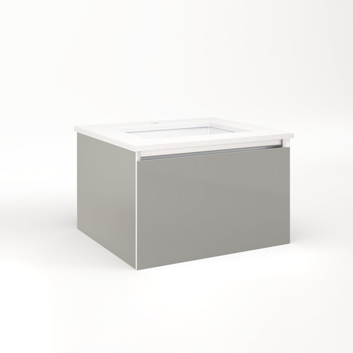 Cartesian 24-1/8" x 15" x 21-3/4" slim drawer vanity in silver screen with slow-close full drawer and selectable night light in 2700K/4000K temperature (warm/cool light)