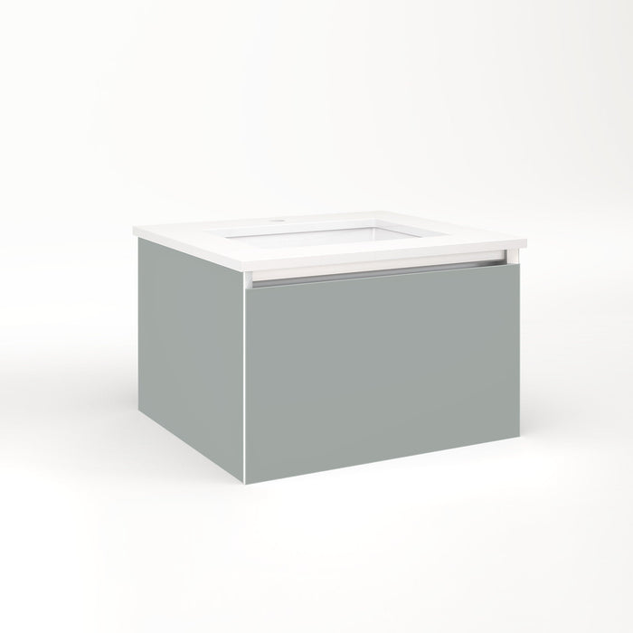 Cartesian 24-1/8" x 15" x 21-3/4" single drawer vanity in matte gray with slow-close full drawer and night light in 5000K temperature (cool light)
