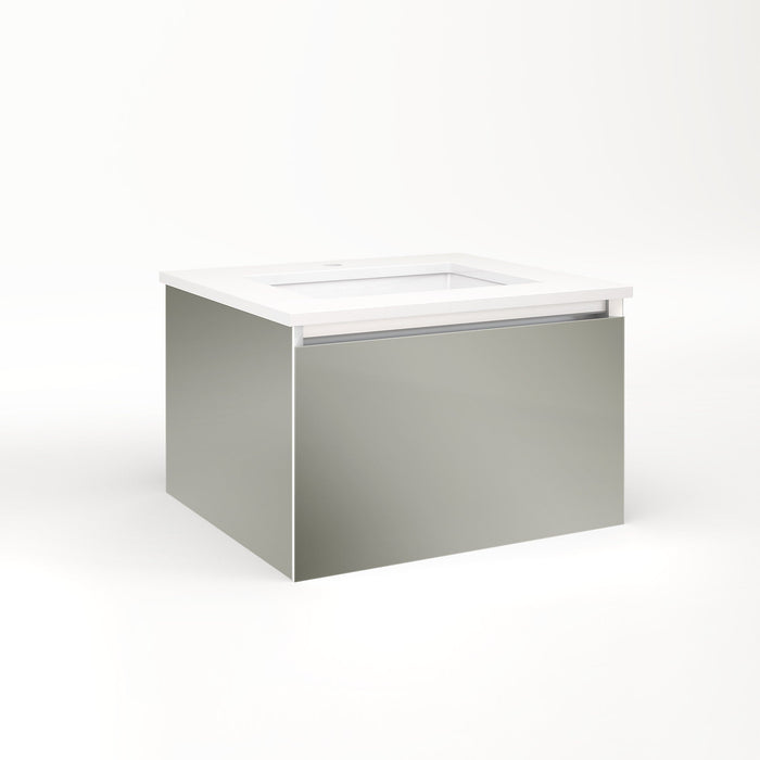Cartesian 24-1/8" x 15" x 21-3/4" single drawer vanity in mirror with slow-close plumbing drawer and night light in 5000K temperature (cool light)