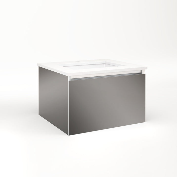 Cartesian 24-1/8" x 15" x 21-3/4" single drawer vanity in tinted gray mirror with slow-close plumbing drawer and night light in 5000K temperature (cool light)