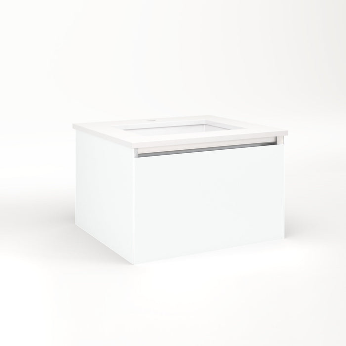 Cartesian 24-1/8" x 15" x 21-3/4" single drawer vanity in matte white with slow-close plumbing drawer and night light in 5000K temperature (cool light)