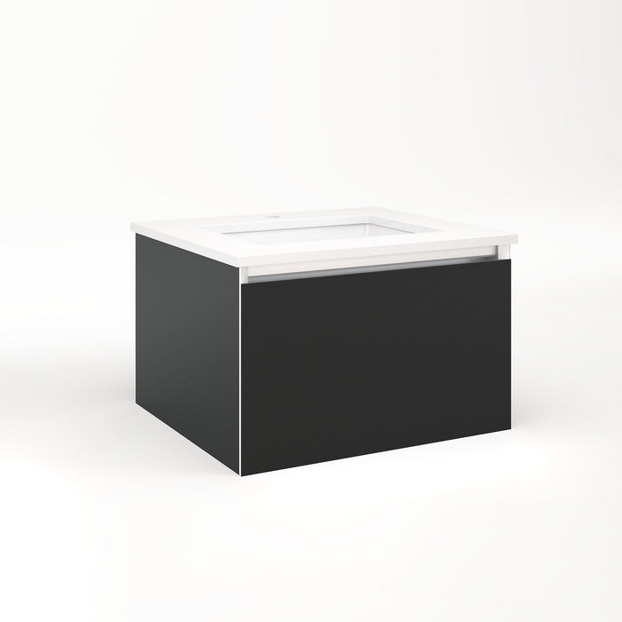 Cartesian 24-1/8" x 15" x 21-3/4" single drawer vanity in matte black with slow-close plumbing drawer and night light in 5000K temperature (cool light)