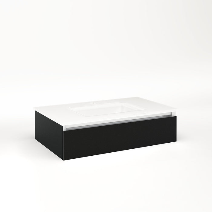 Cartesian 30-1/8" x 7-1/2" x 18-3/4" slim drawer vanity in black with slow-close full drawer and night light in 5000K temperature (cool light)
