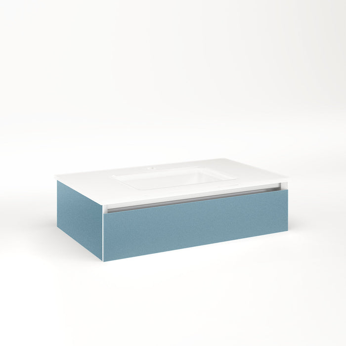 Cartesian 30-1/8" x 7-1/2" x 18-3/4" slim drawer vanity in ocean with slow-close full drawer and night light in 5000K temperature (cool light)
