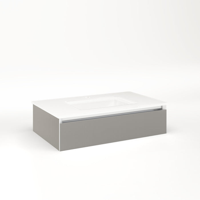 Cartesian 30-1/8" x 7-1/2" x 18-3/4" slim drawer vanity in silver screen with slow-close plumbing drawer and no night light