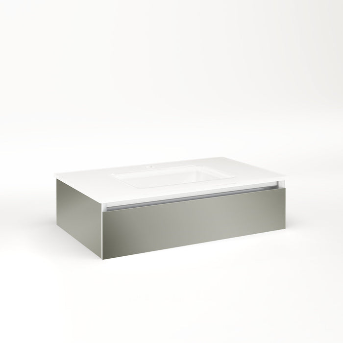 Cartesian 30-1/8" x 7-1/2" x 18-3/4" slim drawer vanity in mirror with slow-close tip out drawer and selectable night light in 2700K/4000K temperature (warm/cool light)
