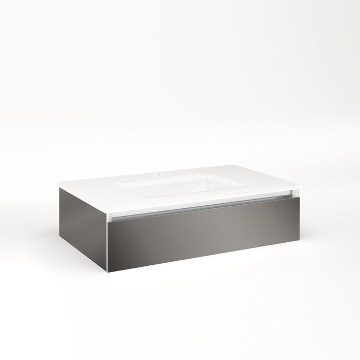 Cartesian 30-1/8" x 7-1/2" x 18-3/4" slim drawer vanity in tinted gray mirror with slow-close tip out drawer and no night light