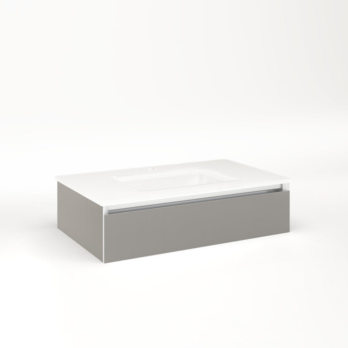 Cartesian 30-1/8" x 7-1/2" x 18-3/4" slim drawer vanity in silver screen with slow-close tip out drawer and no night light