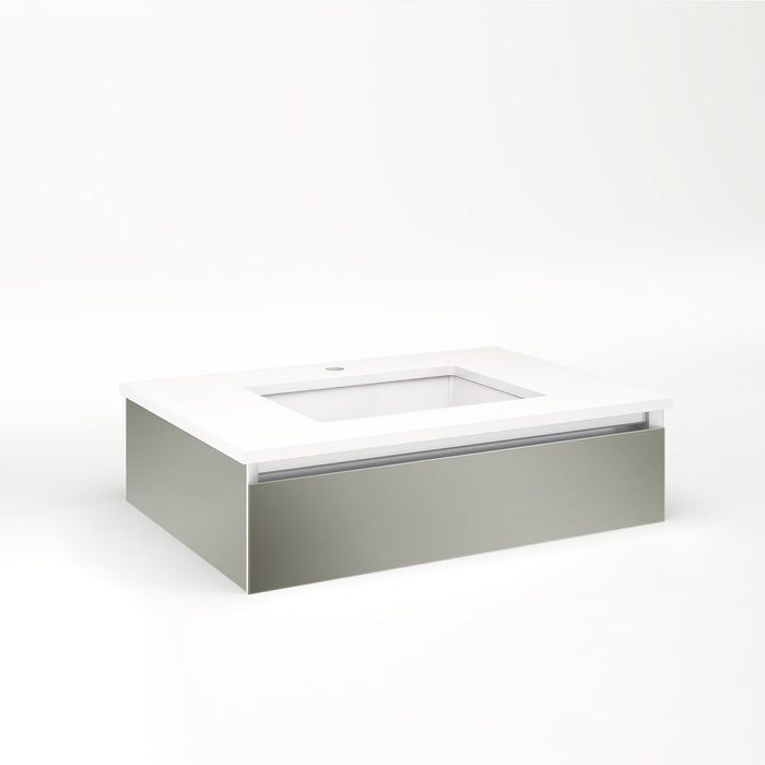 Cartesian 30-1/8" x 7-1/2" x 21-3/4" slim drawer vanity in mirror with slow-close full drawer and selectable night light in 2700K/4000K temperature (warm/cool light)
