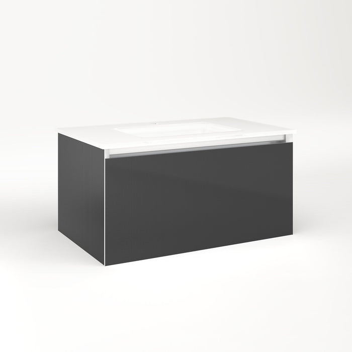 Cartesian 30-1/8" x 15" x 18-3/4" single drawer vanity in smoke screen with slow-close full drawer and night light in 5000K temperature (cool light)