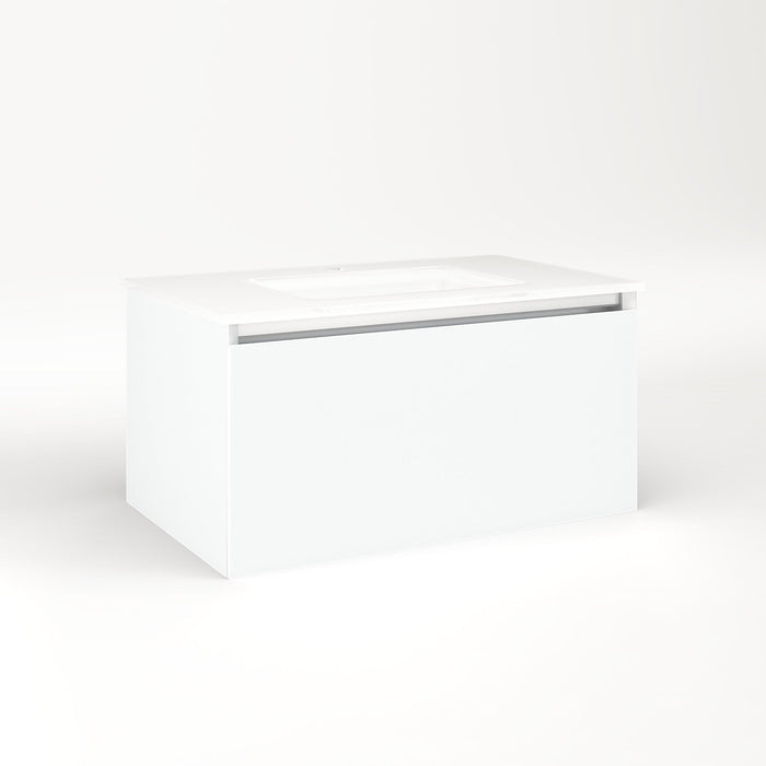 Cartesian 30-1/8" x 15" x 18-3/4" single drawer vanity in matte white with slow-close full drawer and no night light