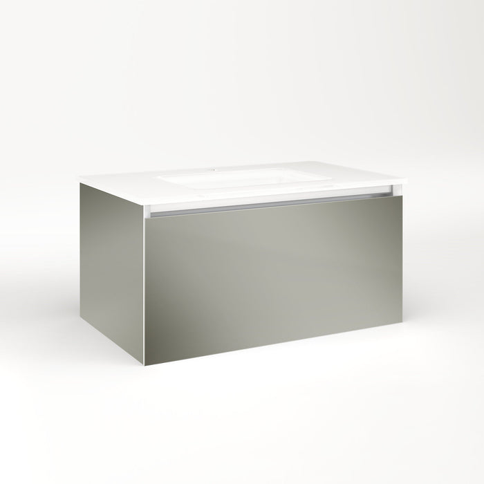 Cartesian 30-1/8" x 15" x 18-3/4" slim drawer vanity in mirror with slow-close plumbing drawer and selectable night light in 2700K/4000K temperature (warm/cool light)