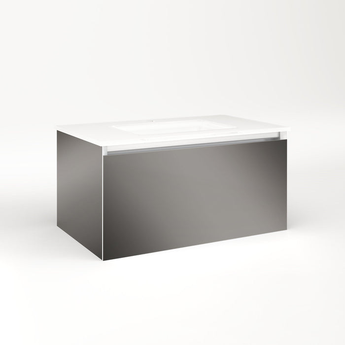Cartesian 30-1/8" x 15" x 18-3/4" single drawer vanity in tinted gray mirror with slow-close plumbing drawer and no night light