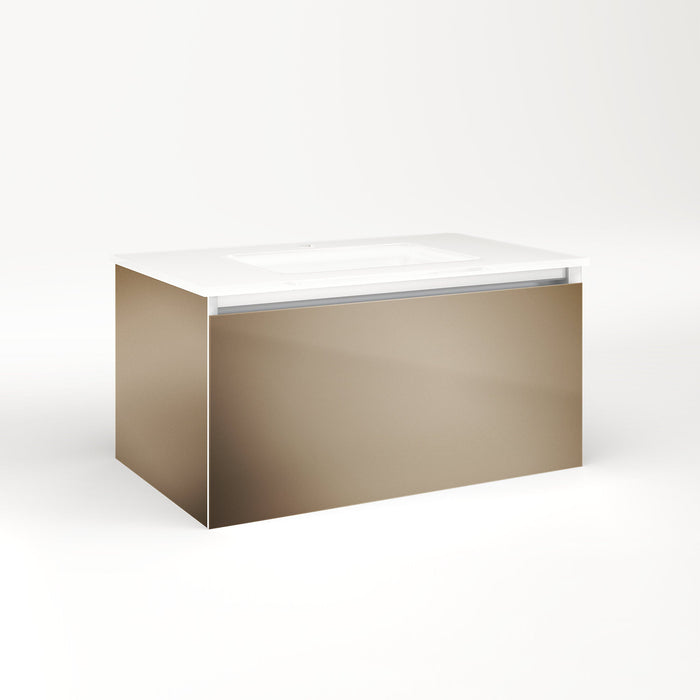 Cartesian 30-1/8" x 15" x 18-3/4" single drawer vanity in satin bronze with slow-close plumbing drawer and no night light