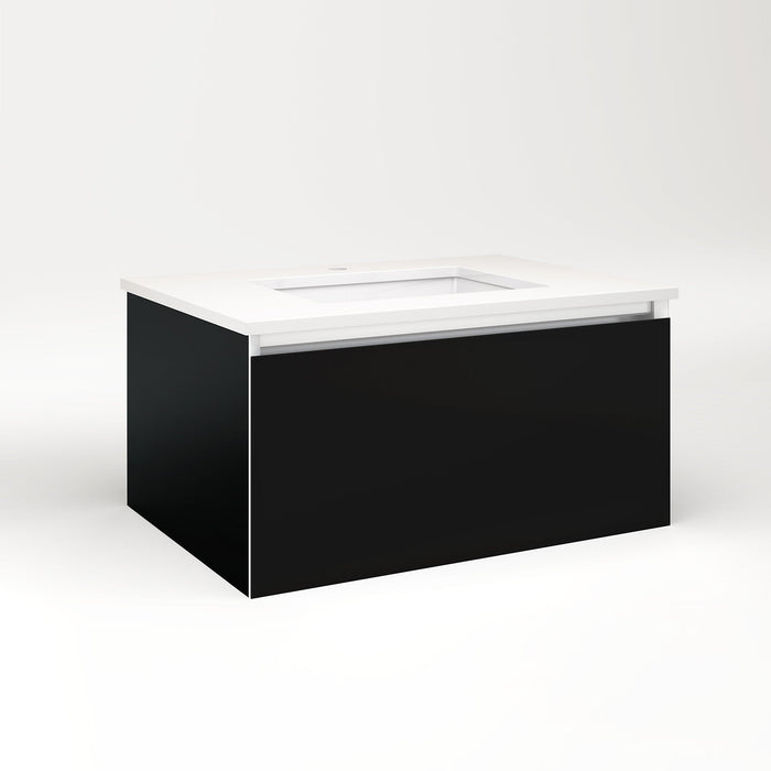 Cartesian 30-1/8" x 15" x 21-3/4" slim drawer vanity in black with slow-close full drawer and selectable night light in 2700K/4000K temperature (warm/cool light)
