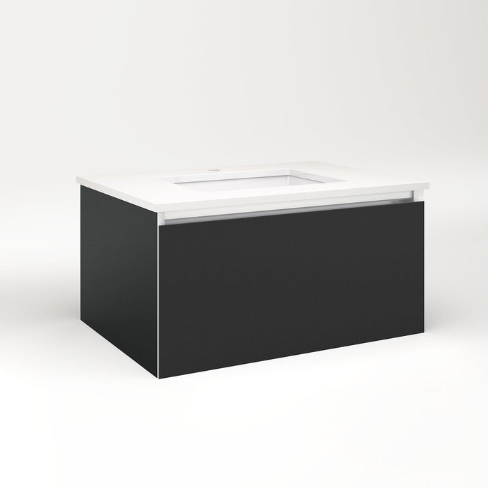 Cartesian 30-1/8" x 15" x 21-3/4" single drawer vanity in matte black with slow-close full drawer and night light in 5000K temperature (cool light)