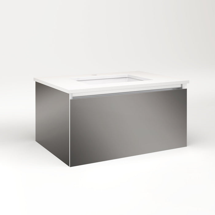 Cartesian 30-1/8" x 15" x 21-3/4" single drawer vanity in tinted gray mirror with slow-close plumbing drawer and night light in 5000K temperature (cool light)