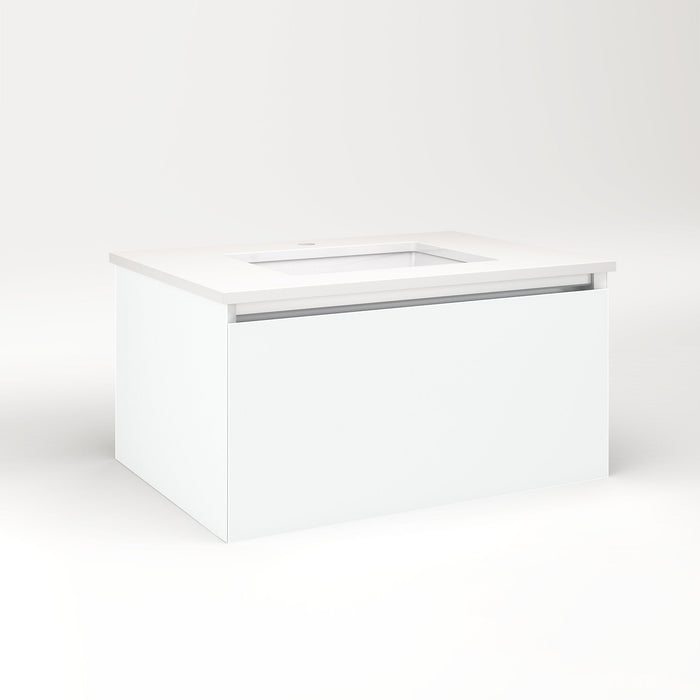 Cartesian 30-1/8" x 15" x 21-3/4" single drawer vanity in matte white with slow-close plumbing drawer and night light in 5000K temperature (cool light)