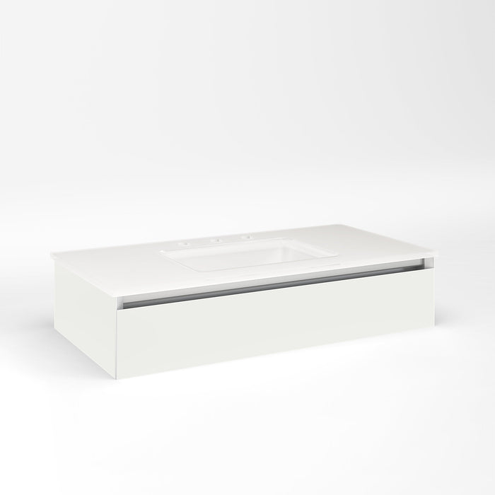 Cartesian 36-1/8" x 7-1/2" x 18-3/4" slim drawer vanity in beach with slow-close full drawer and night light in 5000K temperature (cool light)