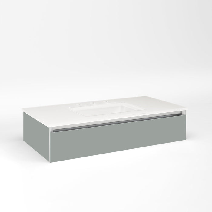 Cartesian 36-1/8" x 7-1/2" x 18-3/4" slim drawer vanity in matte gray with slow-close full drawer and night light in 5000K temperature (cool light)