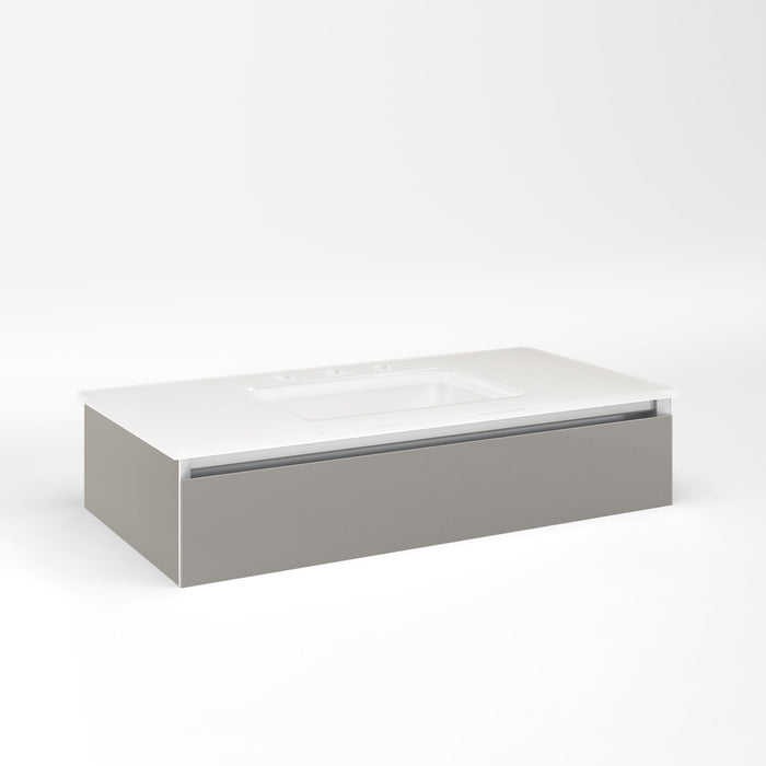 Cartesian 36-1/8" x 7-1/2" x 18-3/4" slim drawer vanity in silver screen with slow-close plumbing drawer and no night light