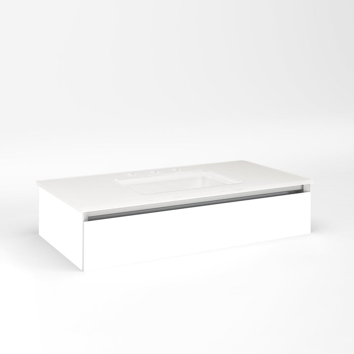 Cartesian 36-1/8" x 7-1/2" x 18-3/4" slim drawer vanity in matte white with slow-close tip out drawer and no night light