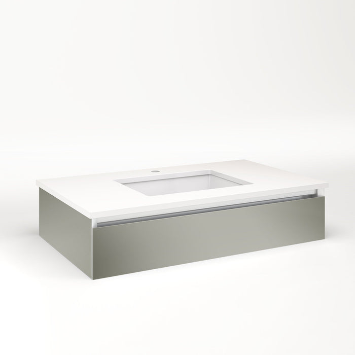 Cartesian 36-1/8" x 7-1/2" x 21-3/4" slim drawer vanity in mirror with slow-close tip out drawer and selectable night light in 2700K/4000K temperature (warm/cool light)