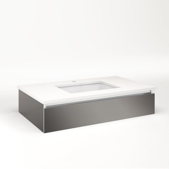 Cartesian 36-1/8" x 7-1/2" x 21-3/4" slim drawer vanity in tinted gray mirror with slow-close tip out drawer and night light in 5000K temperature (cool light)