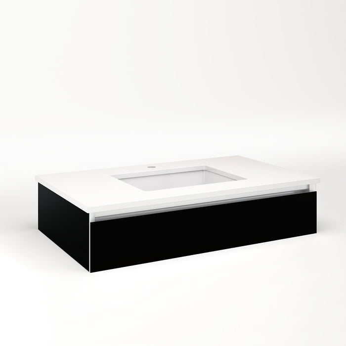 Cartesian 36-1/8" x 7-1/2" x 21-3/4" slim drawer vanity in black with slow-close tip out drawer and selectable night light in 2700K/4000K temperature (warm/cool light)