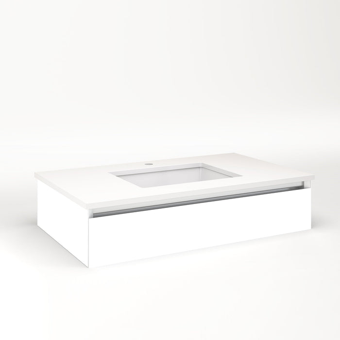 Cartesian 36-1/8" x 7-1/2" x 21-3/4" slim drawer vanity in white with slow-close tip out drawer and night light in 5000K temperature (cool light)