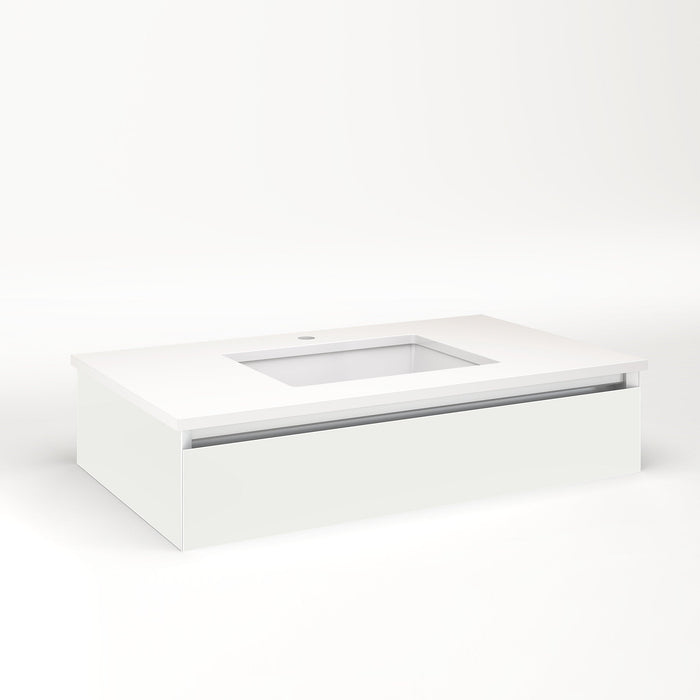 Cartesian 36-1/8" x 7-1/2" x 21-3/4" slim drawer vanity in beach with slow-close tip out drawer and night light in 5000K temperature (cool light)