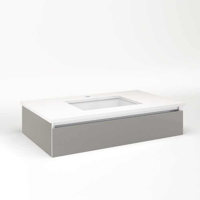 Cartesian 36-1/8" x 7-1/2" x 21-3/4" slim drawer vanity in silver screen with slow-close tip out drawer and night light in 5000K temperature (cool light)