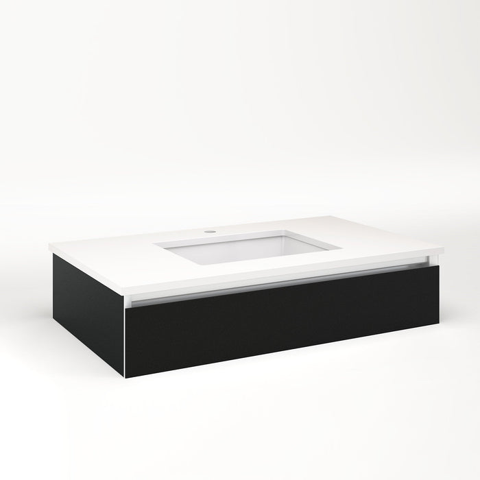 Cartesian 36-1/8" x 7-1/2" x 21-3/4" slim drawer vanity in matte black with slow-close tip out drawer and night light in 5000K temperature (cool light)