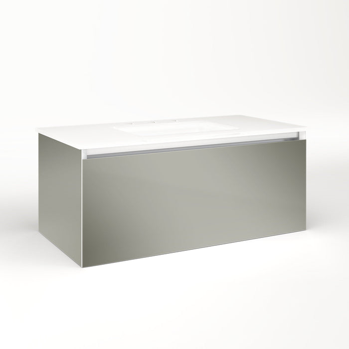 Cartesian 36-1/8" x 15" x 18-3/4" slim drawer vanity in mirror with slow-close full drawer and selectable night light in 2700K/4000K temperature (warm/cool light)