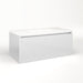 Cartesian 36-1/8" x 15" x 18-3/4" slim drawer vanity in satin white with slow-close full drawer and selectable night light in 2700K/4000K temperature (warm/cool light)